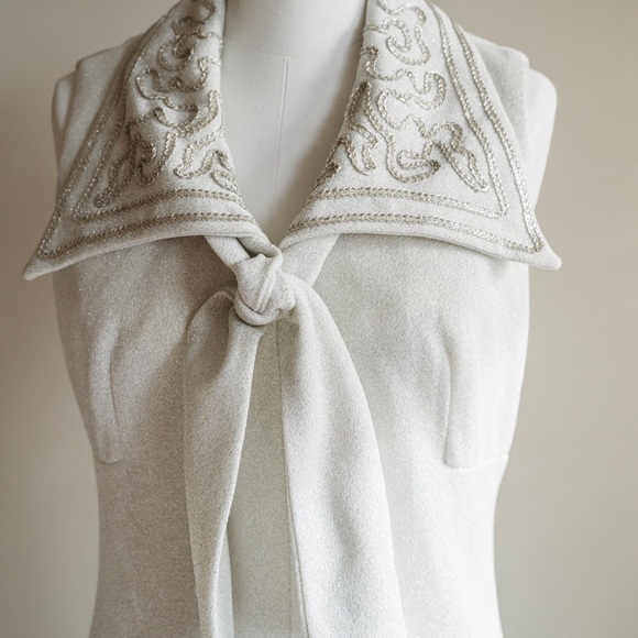 60s Vintage Sparkly Silver Lurex Dagger Collar Gown - Picture 2 of 6